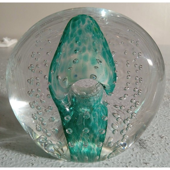 Vintage Glass Sphere Controlled Bubble Design Ring Paperweight 4 Inch